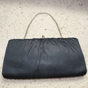 HL USA Vintage Black Satin Clutch Bag OS Minimalist Quiet Luxury Evening Purse